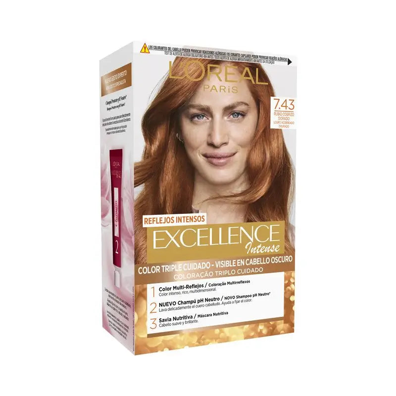 L'Oréal Paris Excellence Intense Permanent Hair Color - Shade 7.43 Golden Copper Blonde