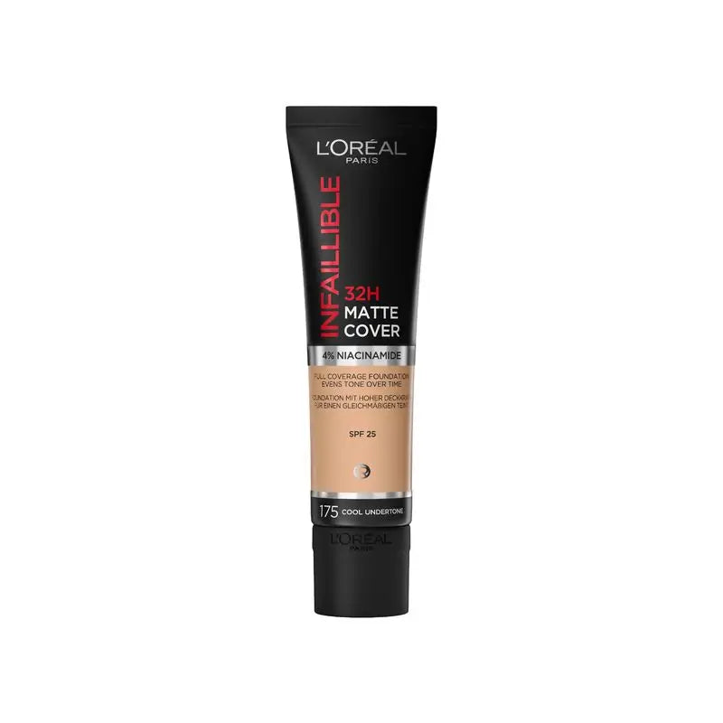 L'Oréal Paris Infallible 32H Matte Cover High Coverage Matte Foundation 175 Sable 30Ml With Niacinamide, Spf25, Water Resistant