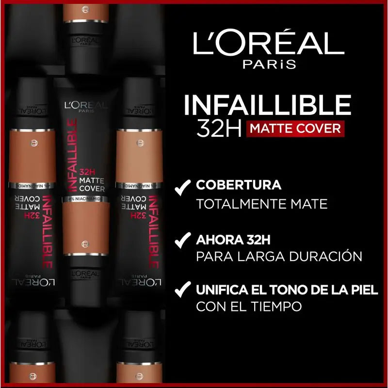 L'Oréal Paris Infallible 32H Matte Cover Base High Coverage Matte Cover 130 30Ml With Niacinamide, Spf25, Water Resistant