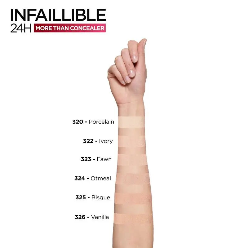 L'Oréal Paris Infallible More Than Concealer Full Coverage Concealer, Shade 324 Oatmeal/Avoine, 11 Ml