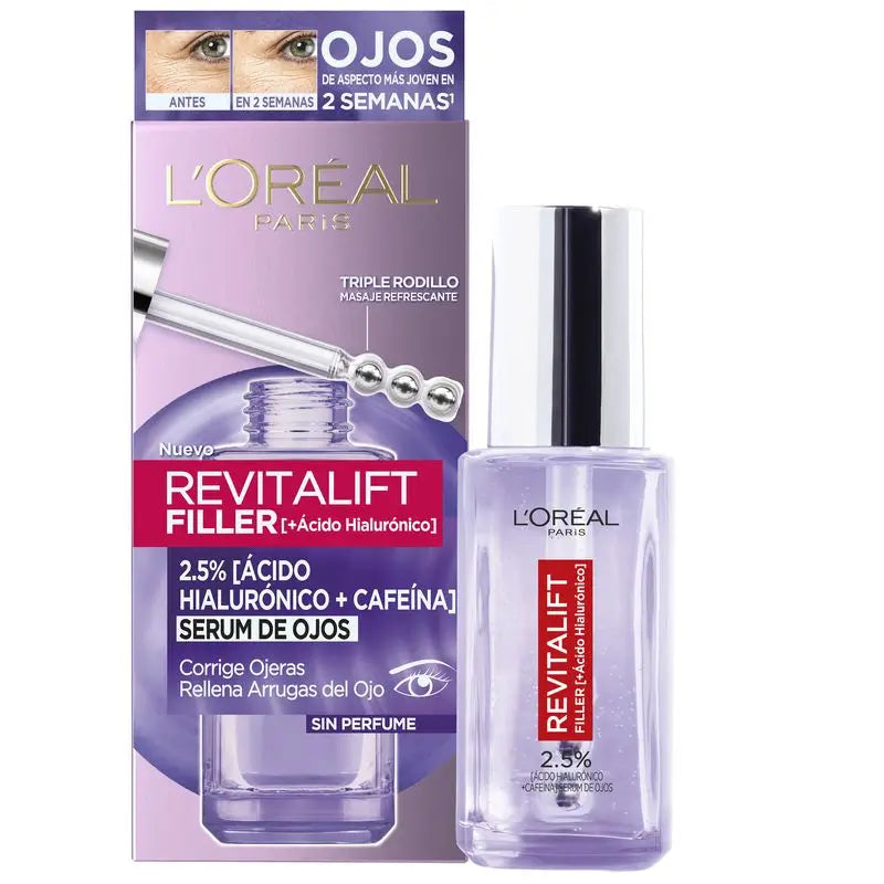 L'Oréal Paris Revitalift Filler Eye Serum: 2.5% Hyaluronic Acid And Caffeine, Triple Roll-On