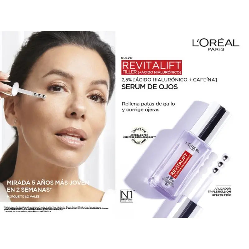 L'Oréal Paris Revitalift Filler Eye Serum: 2.5% Hyaluronic Acid And Caffeine, Triple Roll-On