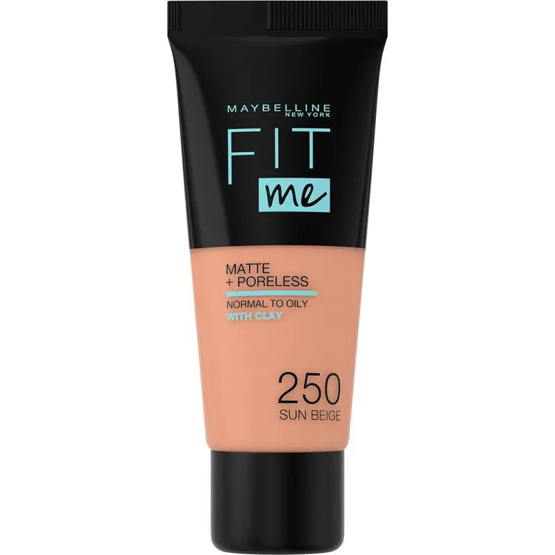 Maybelline New York Fit Me Matte and Refine Makeup Foundation Shade 250 Sun Beige Calca A Tu Tono Y Textura Pieles Medias - 30Ml