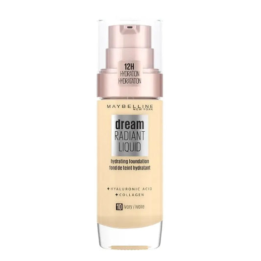 Maybelline New York Dream Radiant Liquid 10 Ivory: Moisturising foundation with hyaluronic acid and collagen, fair skin, 30ML