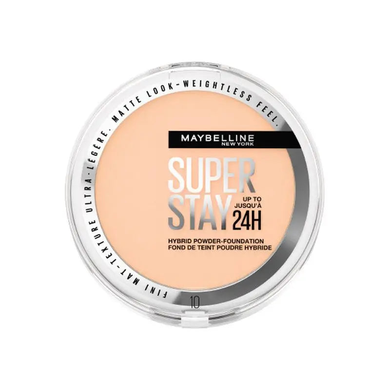 Maybelline New York Superstay Hybrid 24H Powder Foundation, Super Coverage, Super Lightweight, Up to 24H, Shade 10