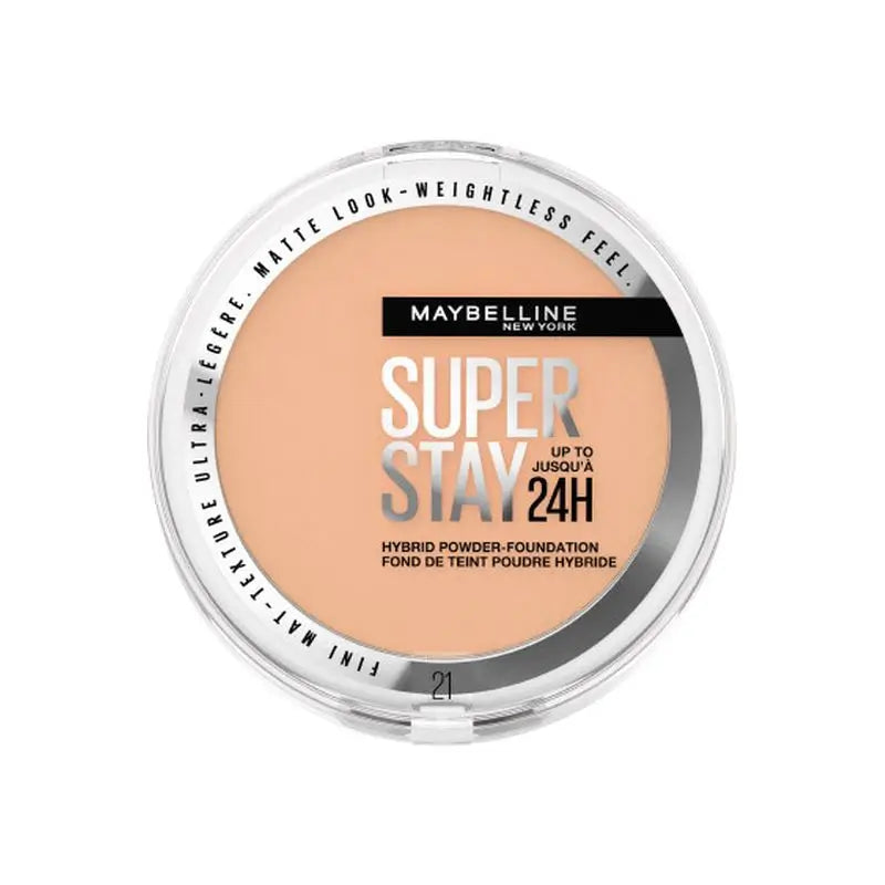 Maybelline New York Superstay Hybrid 24H Powder Foundation, Super Coverage, Super Lightweight, Up to 24H, Shade 21