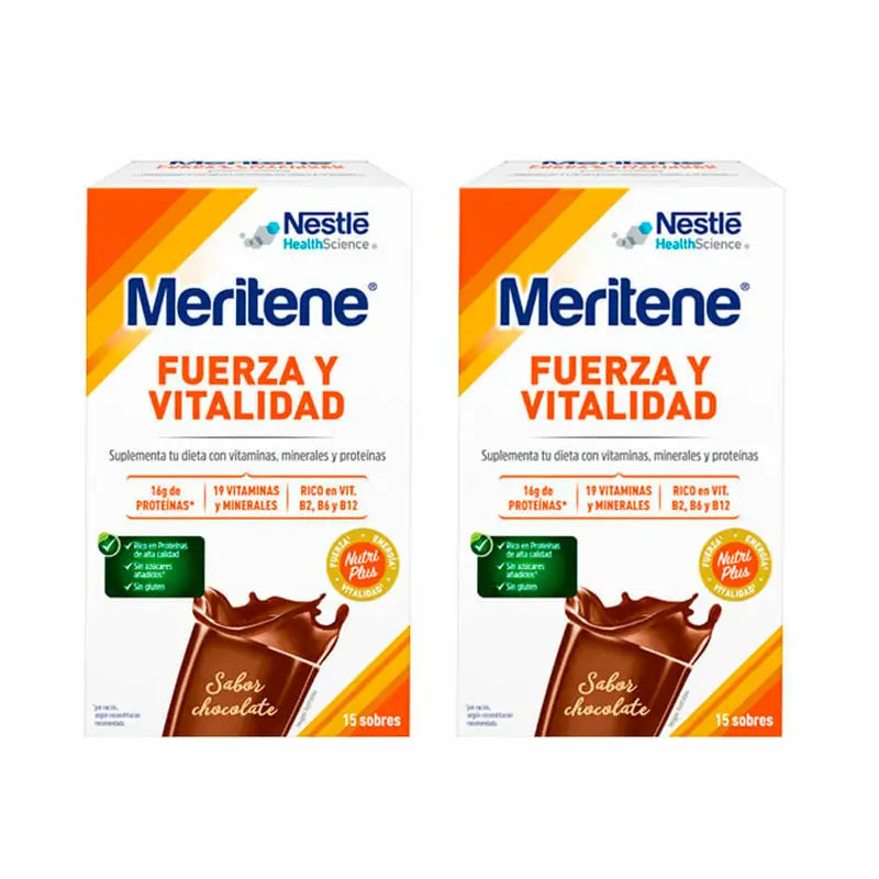 Meritene Fuerza Y Vitalidad Batido Sabor Chocolate 2x15 Sobres, 30 gr