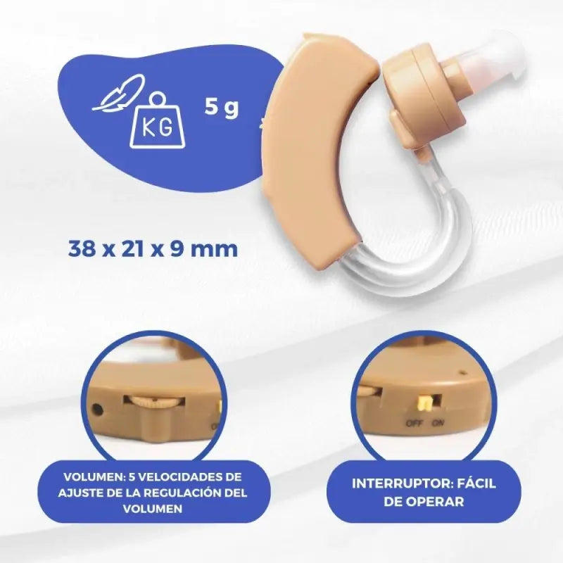 Mobiclinic Sound Amplifier - 5 Volume Levels - Adaptable - 360º Turn - Beige - Earplus 2