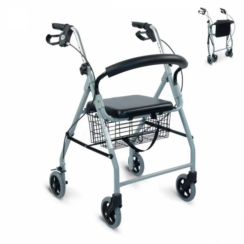 Mobiclinic Andador Con Asiento, Respaldo Y Cesta Plegable Deluxe