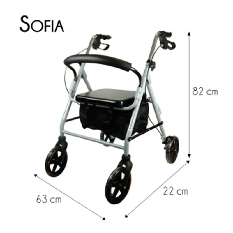 Mobiclinic Walker With Wheels - Foldable - Aluminium - Brakes On Handles - Seat And Backrest - Grey - Sofia