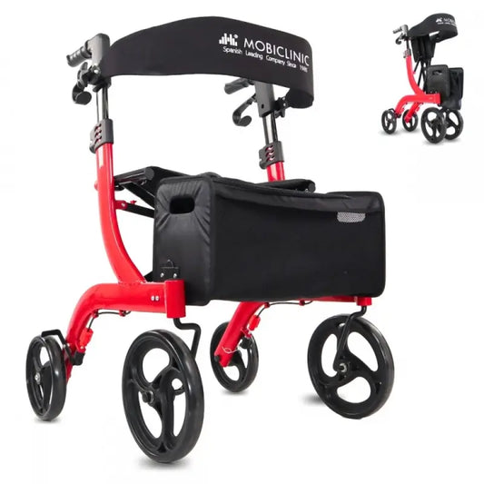 Mobiclinic Large Four Wheeled Walking Frame - Foldable - Seat & Backrest - Front Basket - Modern - Undefeated X1