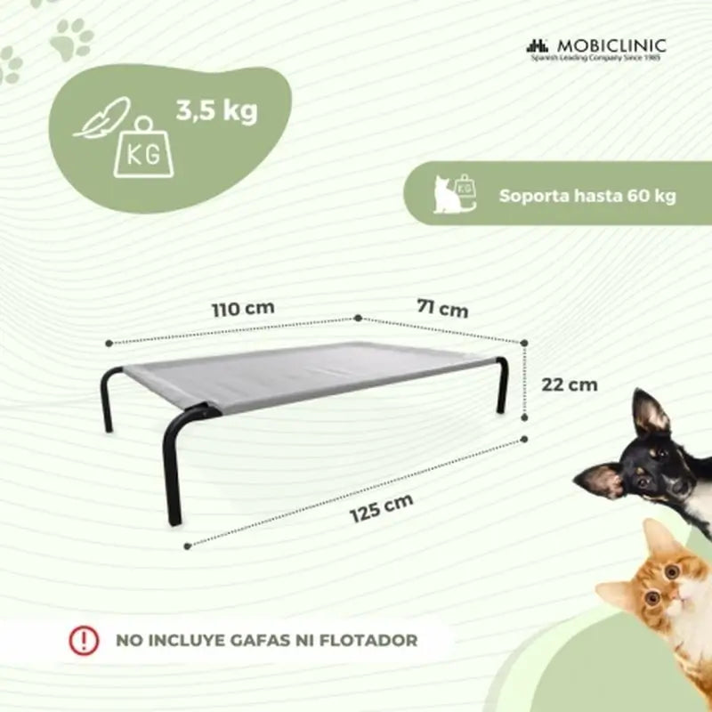 Mobiclinic Insulated Raised Pet Bed 122 X 71 X 21 Cm Grey Cleo