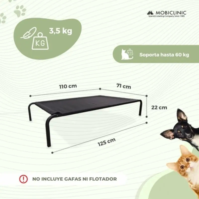 Mobiclinic Insulated Raised Pet Bed 122 X 71 X 21 Cm Black Cleo