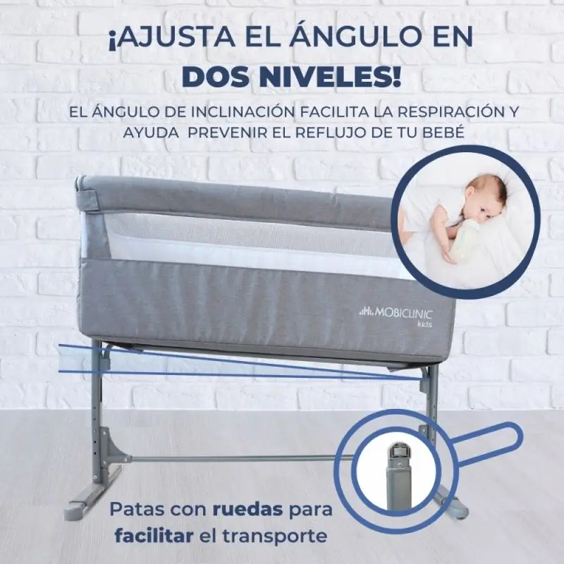 Mobiclinic Moon Grey Adjustable Height Cot with Sleep Mode