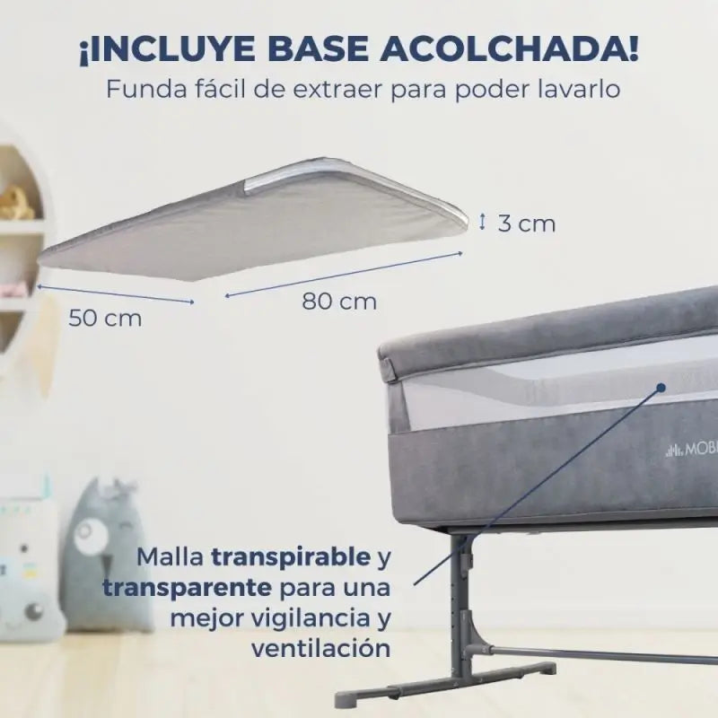 Mobiclinic Moon Grey Adjustable Height Cot with Sleep Mode