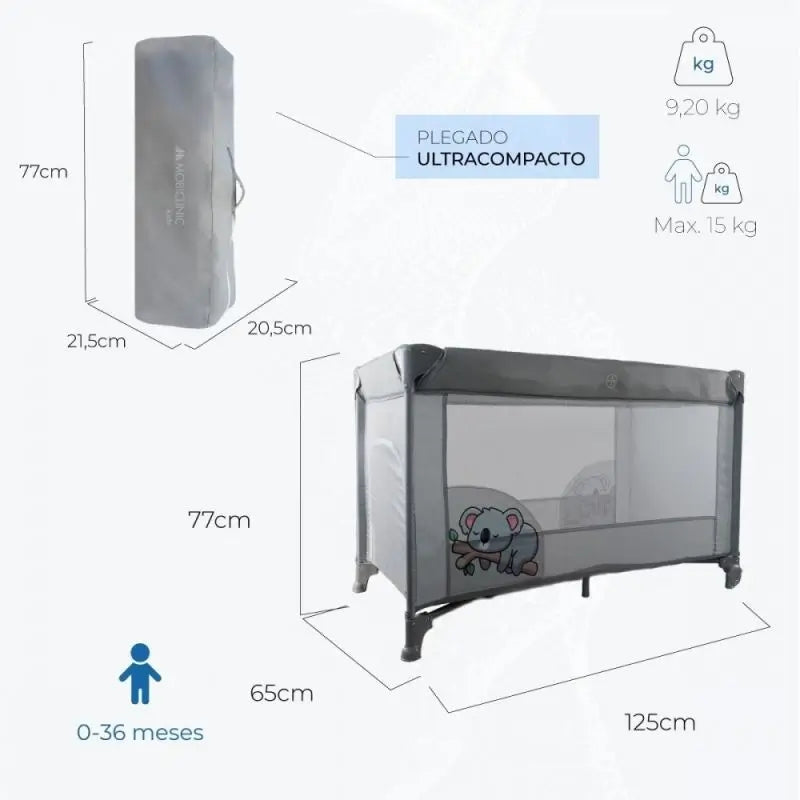 Mobiclinic Mofli Folding Travel Cot Grey