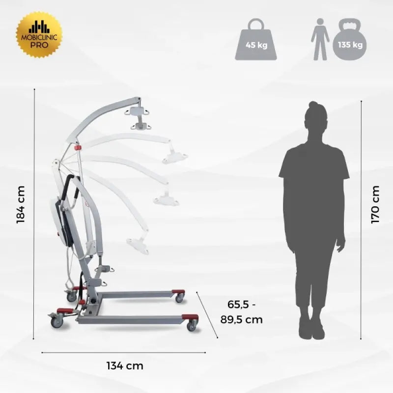 Mobiclinic Electric Lift - Includes Sling 4 Hooks - Use While Carrying - Compact - Max. 135 Kg - Fortuna Basic