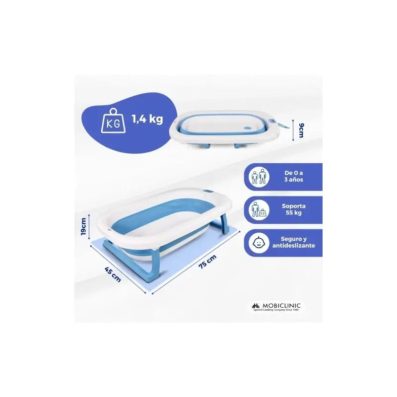 Mobiclinic Baby Bath Pack - Infant Bathtub - Foldable - Anti-slip - Blue - Bath Thermometer - Mercury-Free