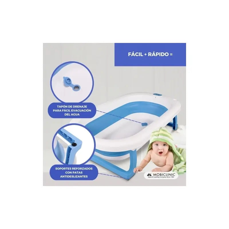 Mobiclinic Baby Bath Pack - Infant Bathtub - Foldable - Anti-slip - Blue - Bath Thermometer - Mercury-Free