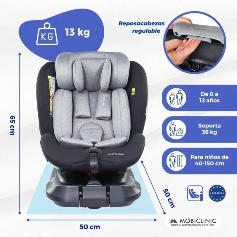 Mobiclinic Lionfix Pro Infant Car Seat 40-150 Cm Grey & Black