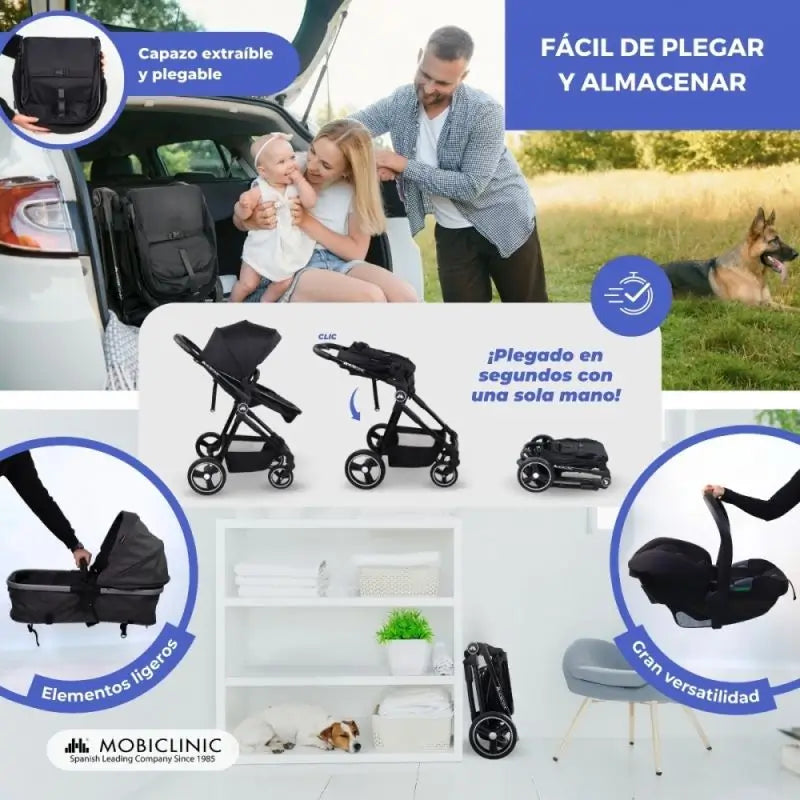 Mobiclinic Darky 3 In 1 Folding Stroller Grey