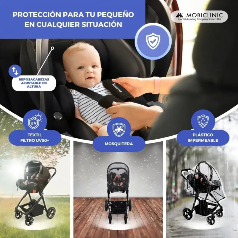 Mobiclinic Darky 3 In 1 Folding Stroller Grey