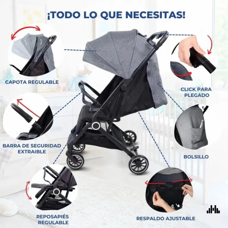 Mobiclinic Trip Folding Stroller 15 Kg Grey