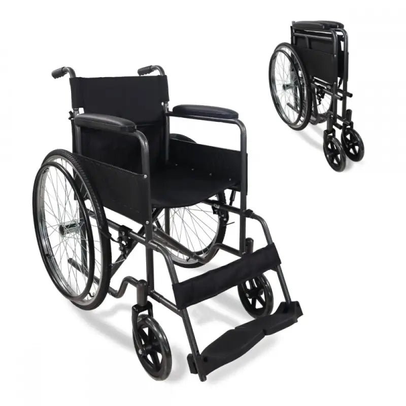 Mobiclinic Folding Wheelchair - Detachable Backrest and Footrest - Steel - Large Wheels - 46 Cm - Grey - Denver