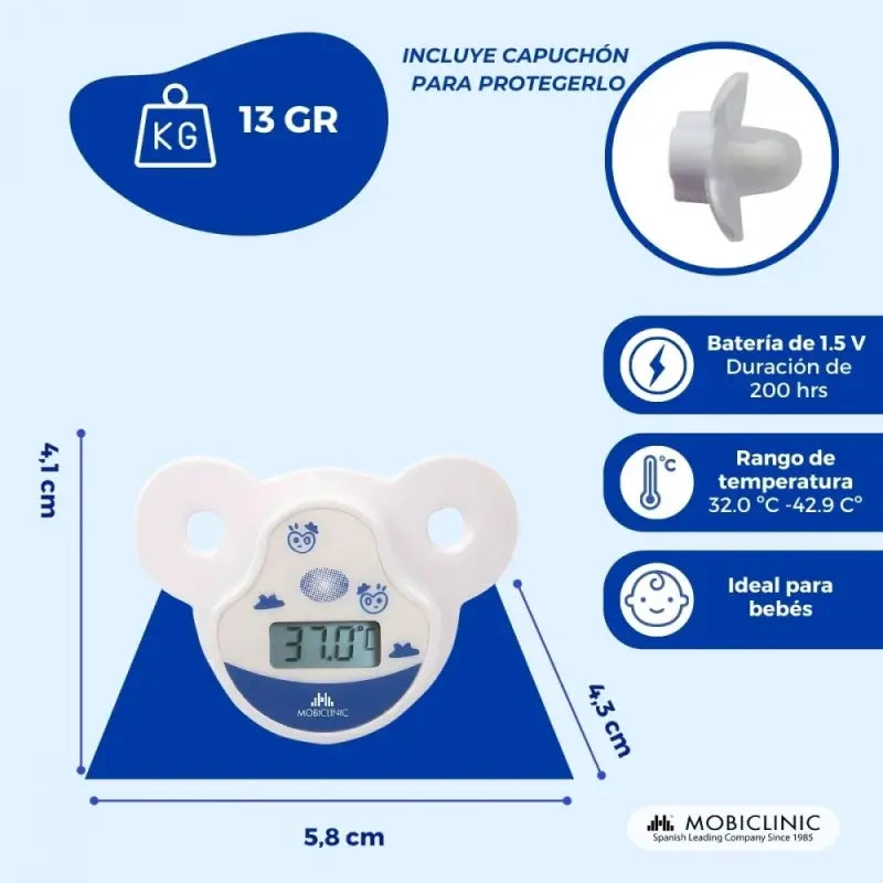 Mobiclinic Pacifier Shaped Digital Thermometer - Children's - Round Tip - Soft Pacifier - LCD Display