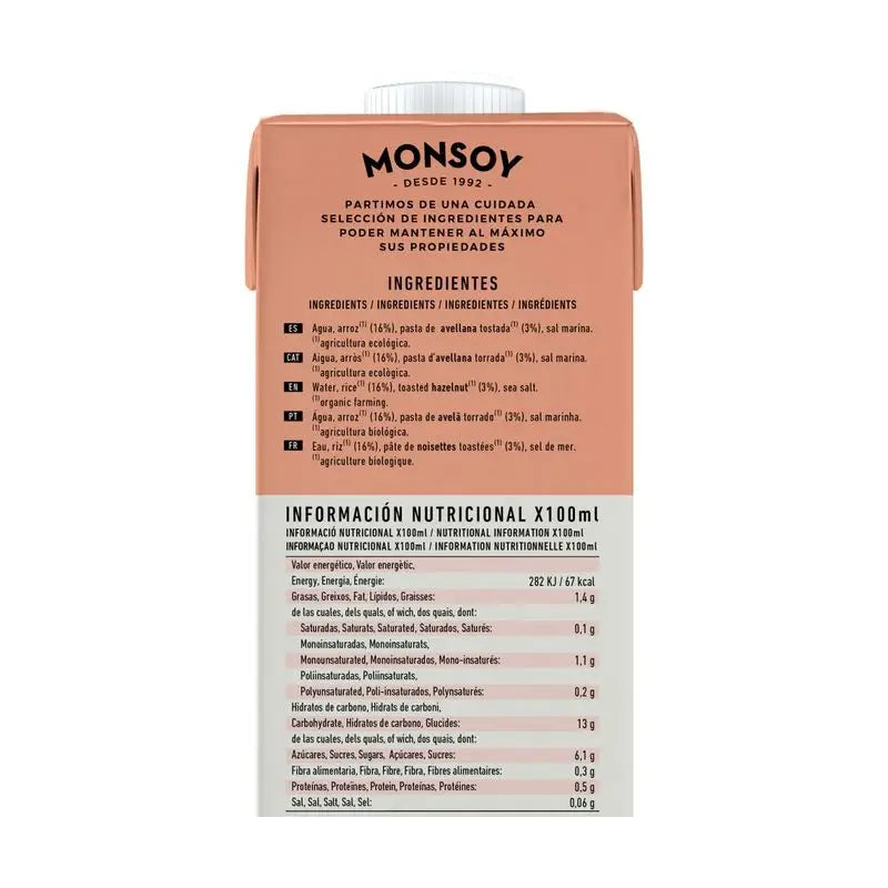 Monsoy Vegetable Rice Drink With Hazelnuts 1Lt.