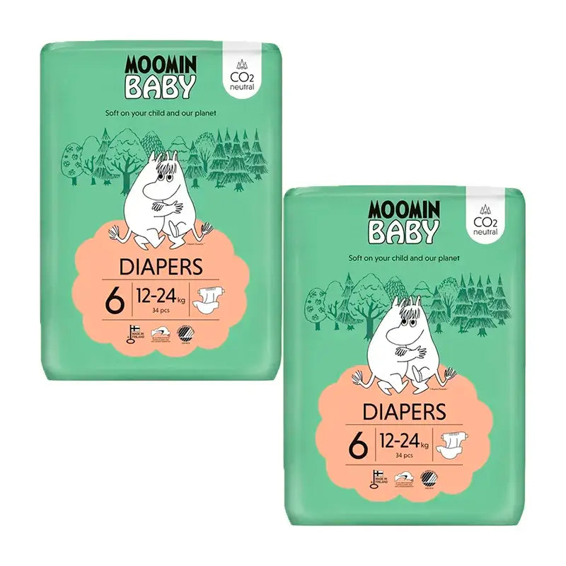 Moomin Baby Nappies Size 6 , 2 x 34 units