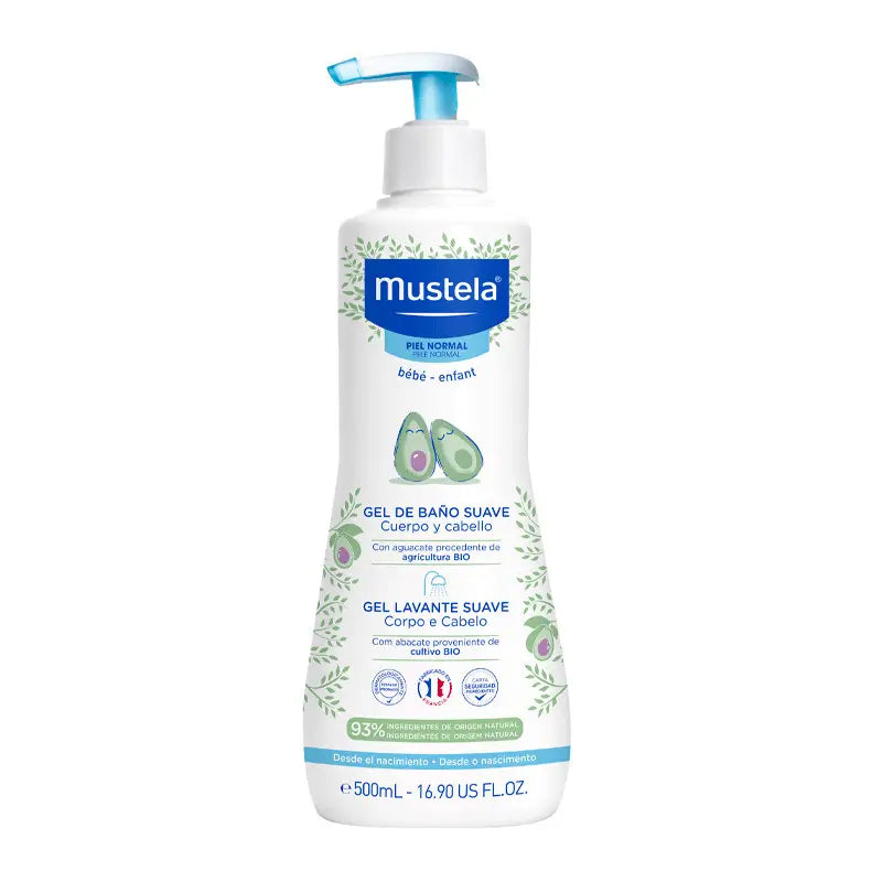 Mustela Gel de Baño Suave con Aguacate Bio, 500 ml