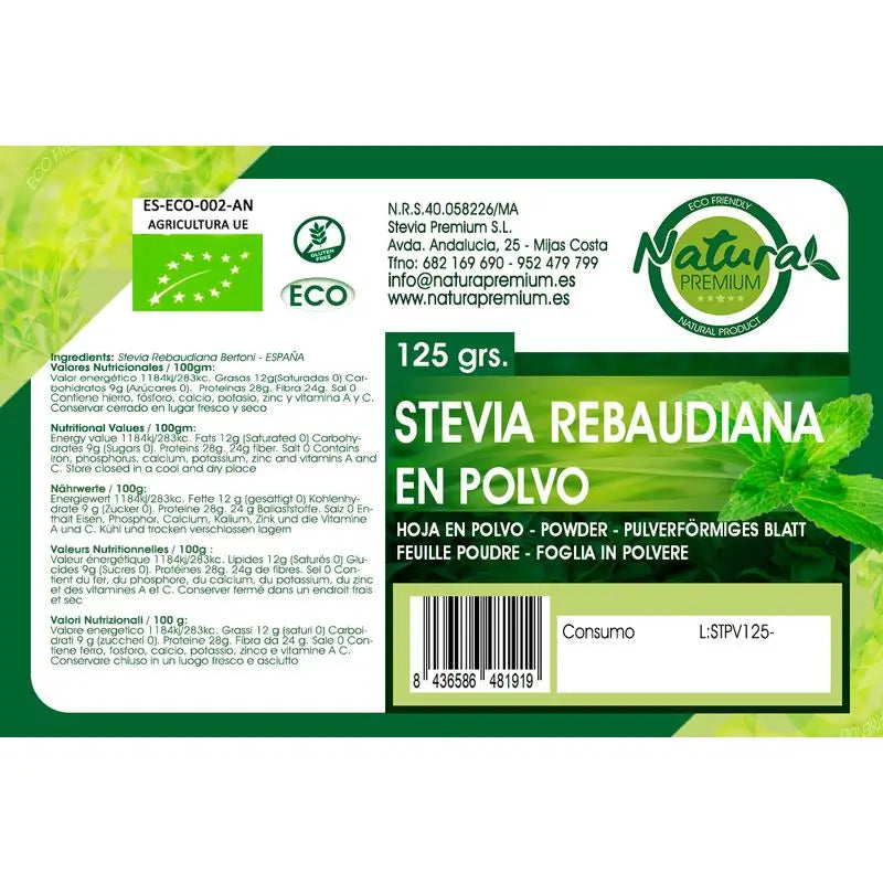 Natura Premium Stevia Powdered Stevia Leaf Powder Bio , 500 g