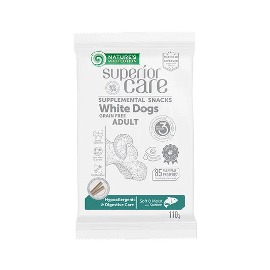 Natures Protection Superior Care White Dogs Snack Para Perros Grain Free Hypoallergenic. Cuidado Digestivo De Salmón 110Gr