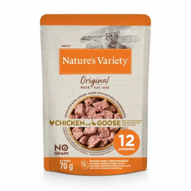 Nature'S Variety Feline Adult Original Pate Pollo Ganso, 12 x 70 g, snack para gatos