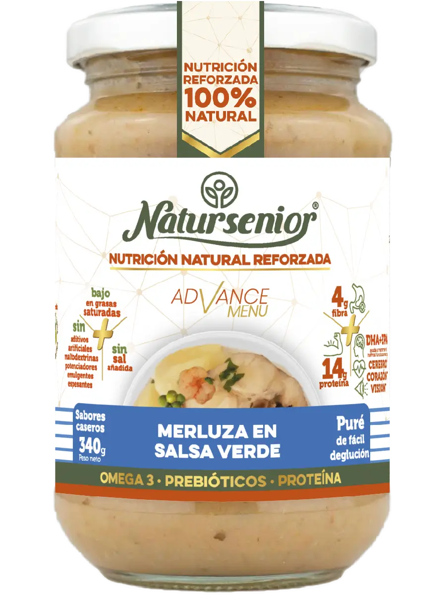 Natursenior Adult Mashed Hake In Green Sauce Reinforced With Omega 3 Dha+Epa, Prebiotics And Proteins. , 340 gr