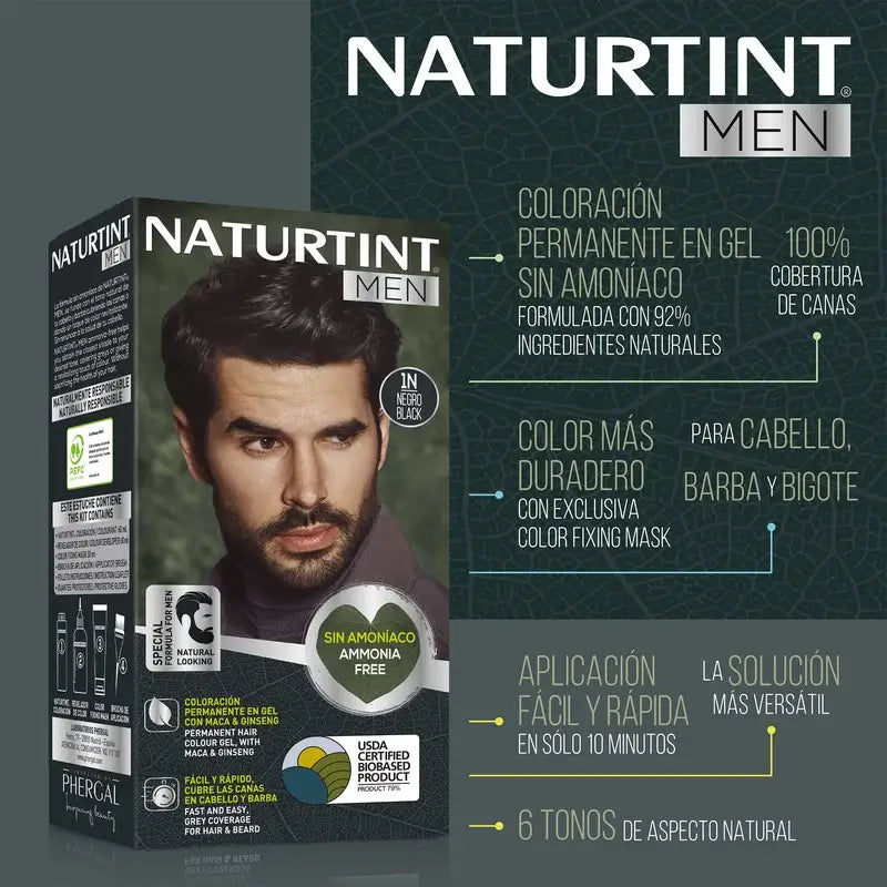 Naturtint Men Permanent Hair & Beard Colouring for Men, Ammonia Free 1N - Black