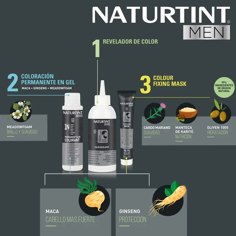 Naturtint Men Permanent Hair & Beard Colouring for Men, Ammonia Free 1N - Black