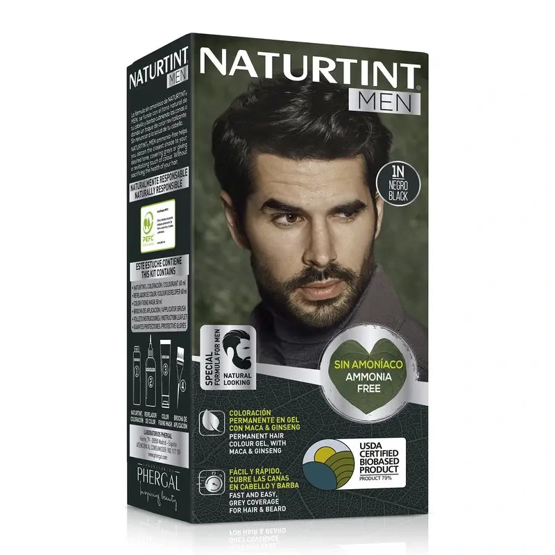 Naturtint Men Permanent Hair & Beard Colouring for Men, Ammonia Free 1N - Black