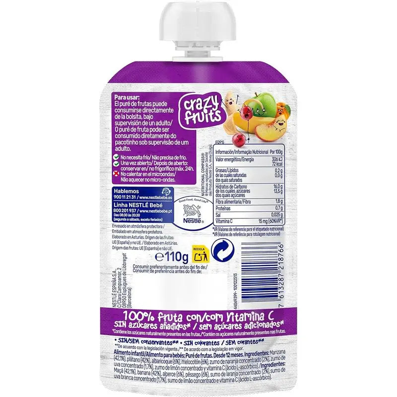 Nestlé Puree Sachet Crazy Fruits , 110g x 8 units