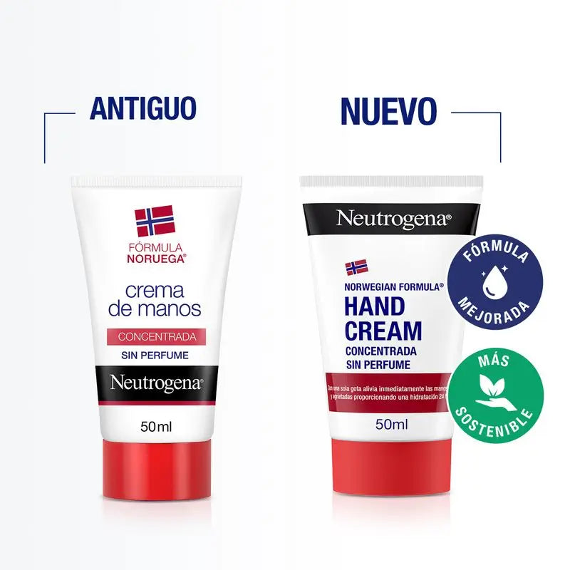 Neutrogena Crema de Manos Concentrada Sin Perfume, Alivio Inmediato Para Manos Secas, 50 ml