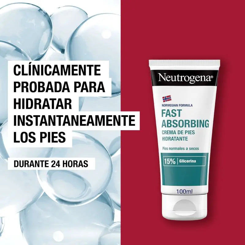 Neutrogena Immediate Absorption Foot Cream Norwegian Formula, Light Texture, Moisturising, 2 X 100Ml Pack