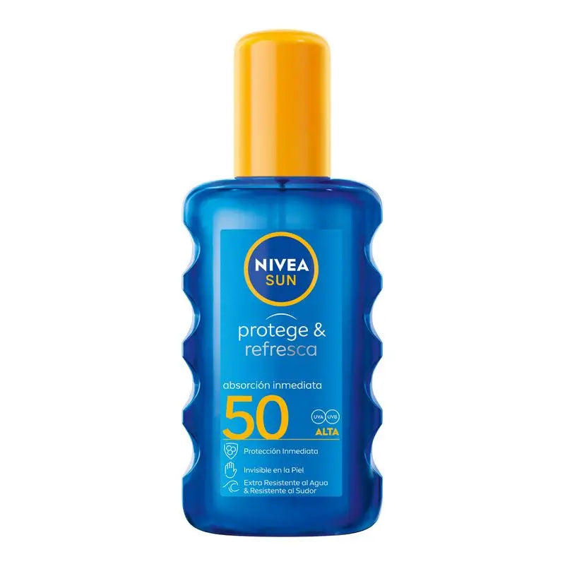 NIVEA Sun SPF50 Protege & Refresca Spray Solar Invisible, 200 ml