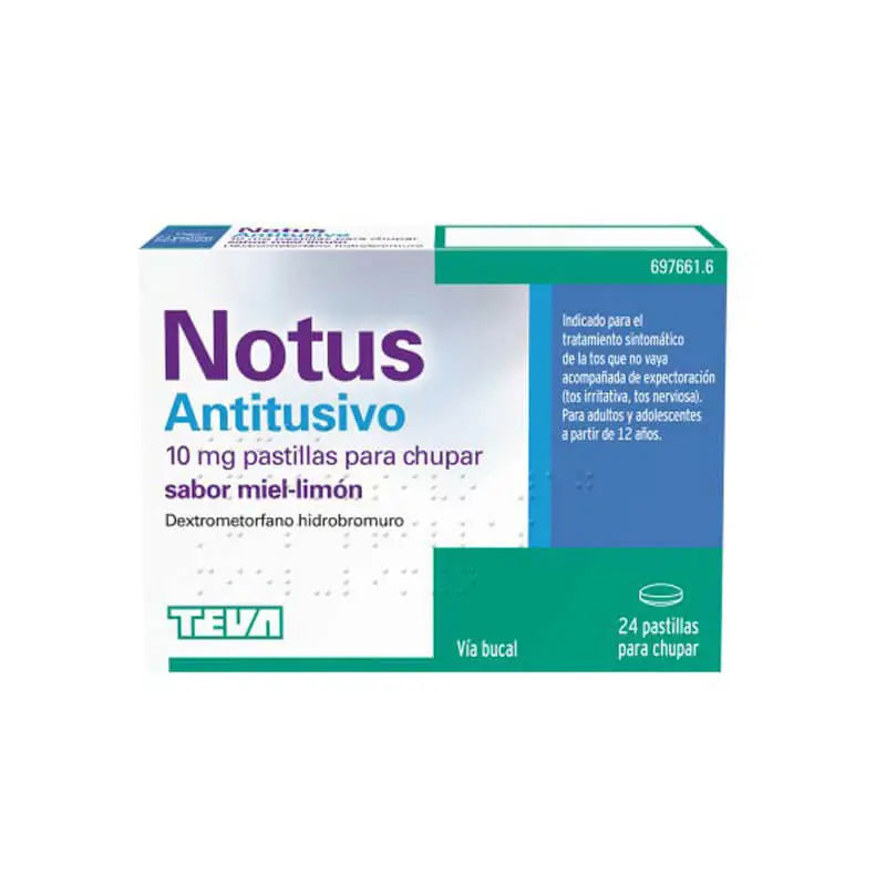 Teva Notus Antitusivo 10 mg Pastillas Para Chupar Sabor Miel-Limón 24 unidades