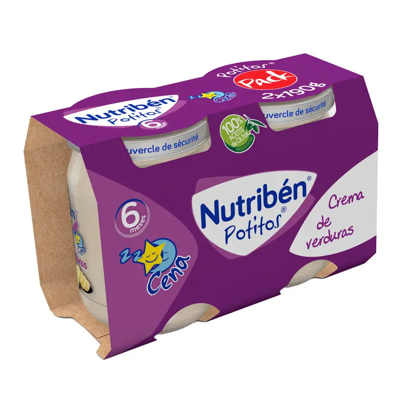 Nutribén Pack Potito Cena Crema de Verduras, 2X190 gr