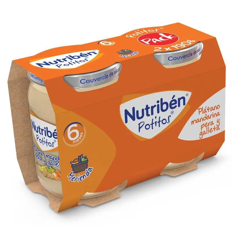 Nutriben Baby Food Banana, Mandarin, Pear & Biscuit, 2 x 190 g