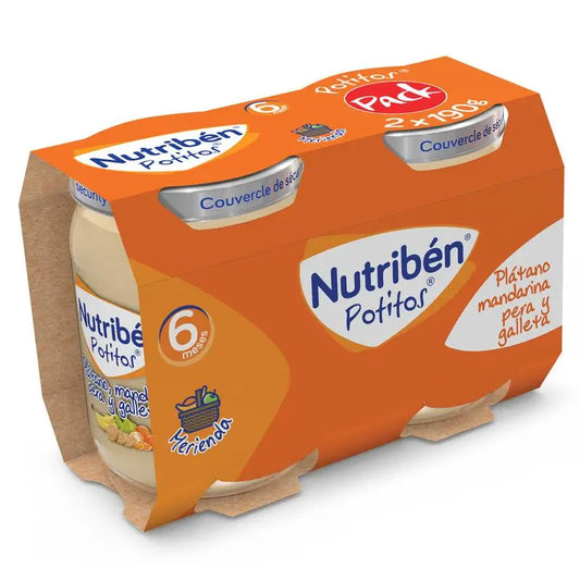 Nutriben Baby Food Banana, Mandarin, Pear & Biscuit, 2 x 190 g