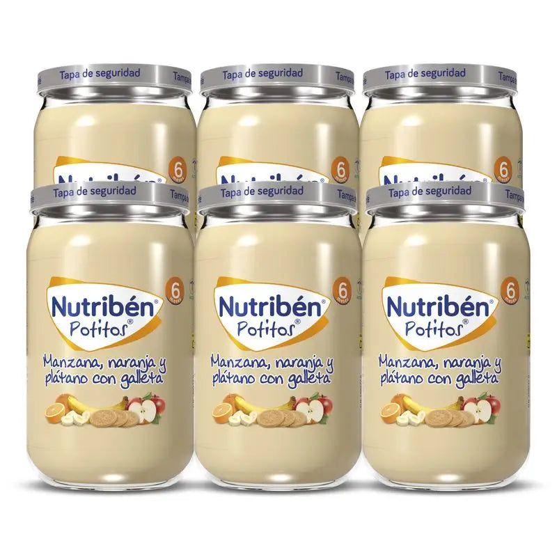 Nutribén Potito Apple, Orange And Banana With Biscuit, 235 gr x 6 units