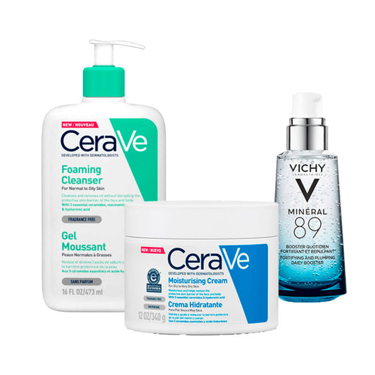 Pack unisex routine Vichy Mineral 89 50ml +Cerave foaming gel 473ml+Cerave moisturising cream 340gr