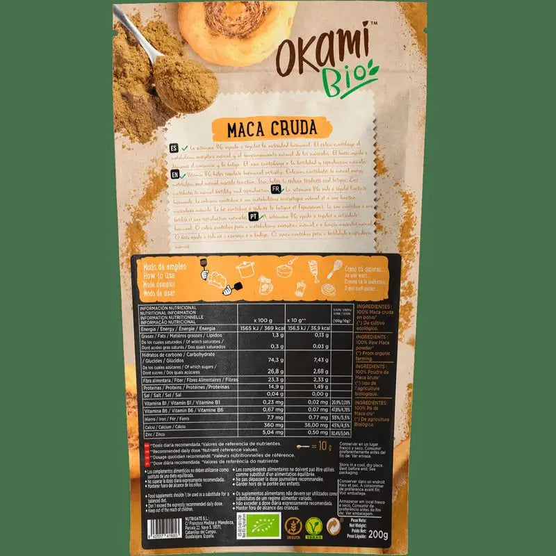 Okami Bio Maca Raw Maca Powder 200Gr. Bio Sg Vegan